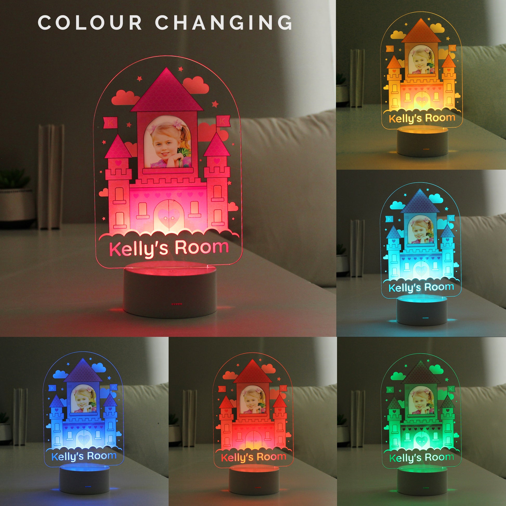 Personalised Pink Castle Photo Upload LED Colour Changing Night Light - MK&JD Gifts