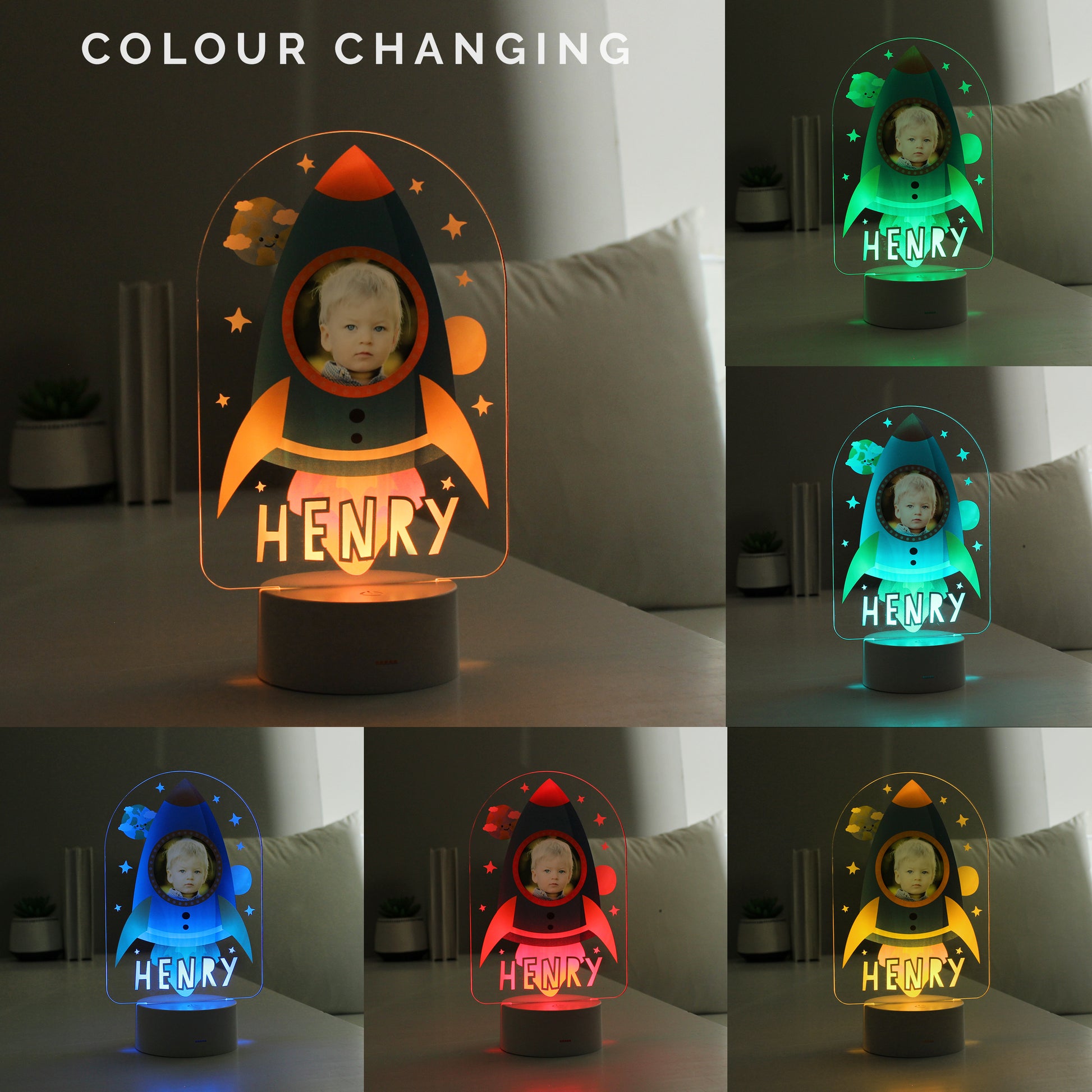 Personalised Rocket Photo Upload LED Colour Changing Night Light - MK&JD Gifts