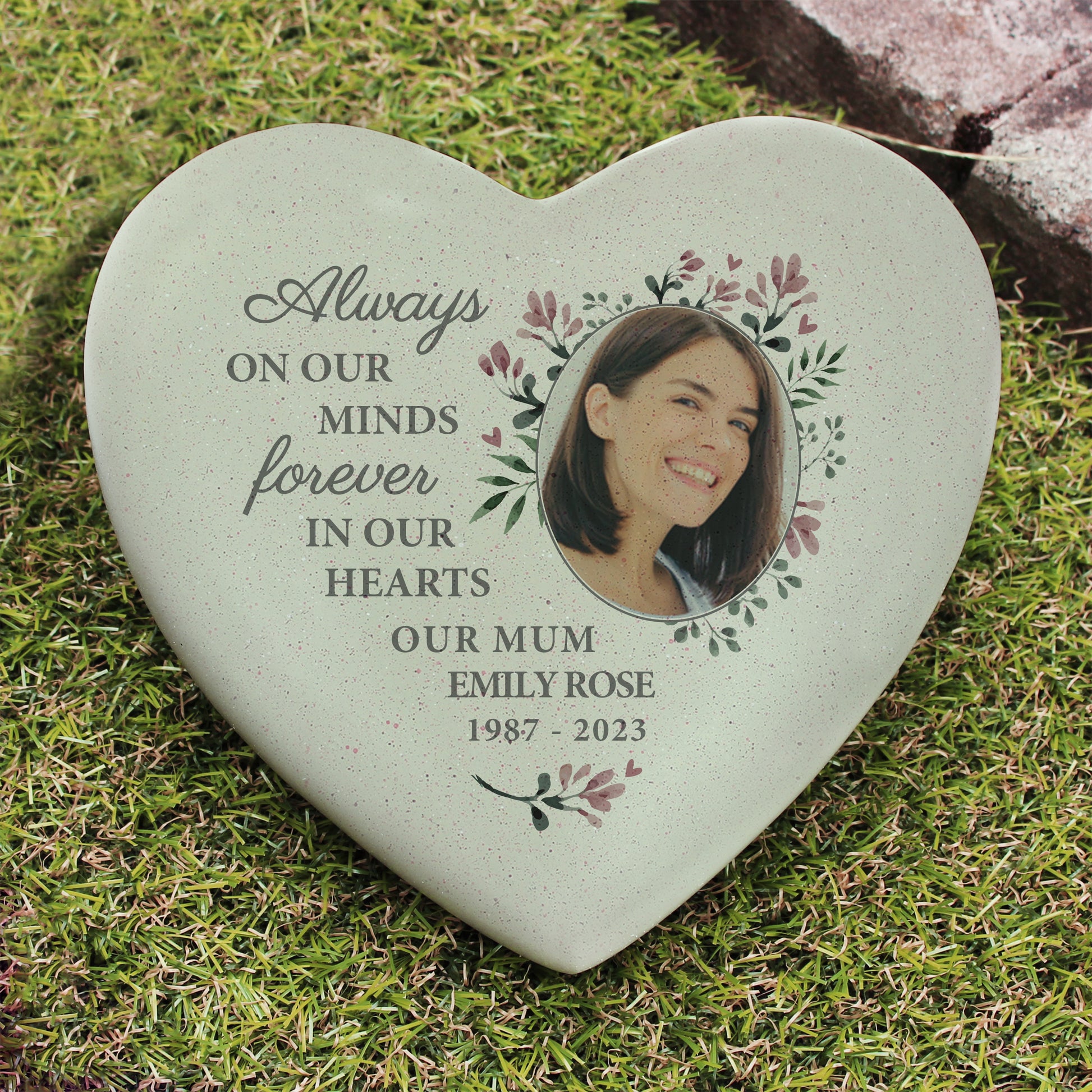 Personalised Floral Photo Upload Memorial Resin Heart - MK&JD Gifts