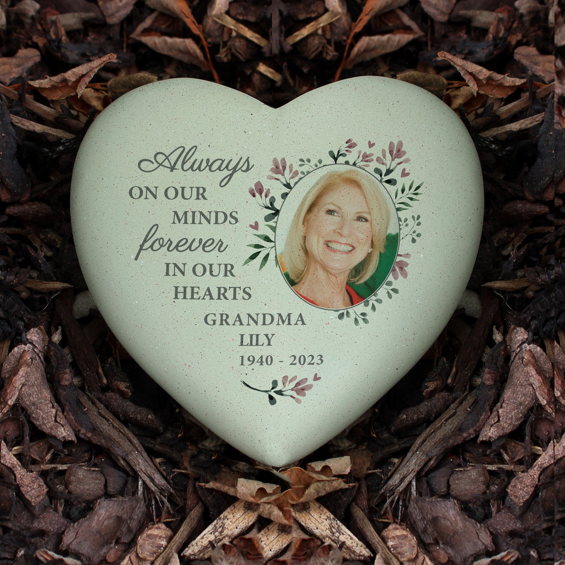 Personalised Floral Photo Upload Memorial Resin Heart - MK&JD Gifts