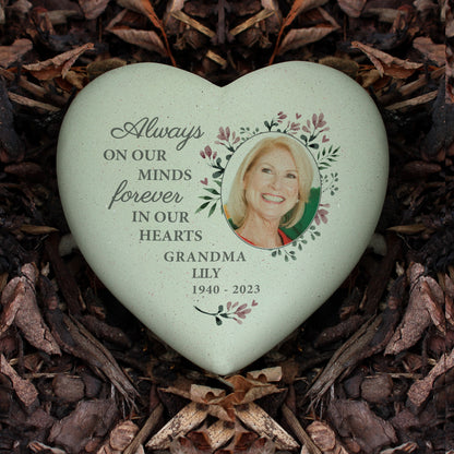 Personalised Floral Photo Upload Memorial Resin Heart - MK&JD Gifts