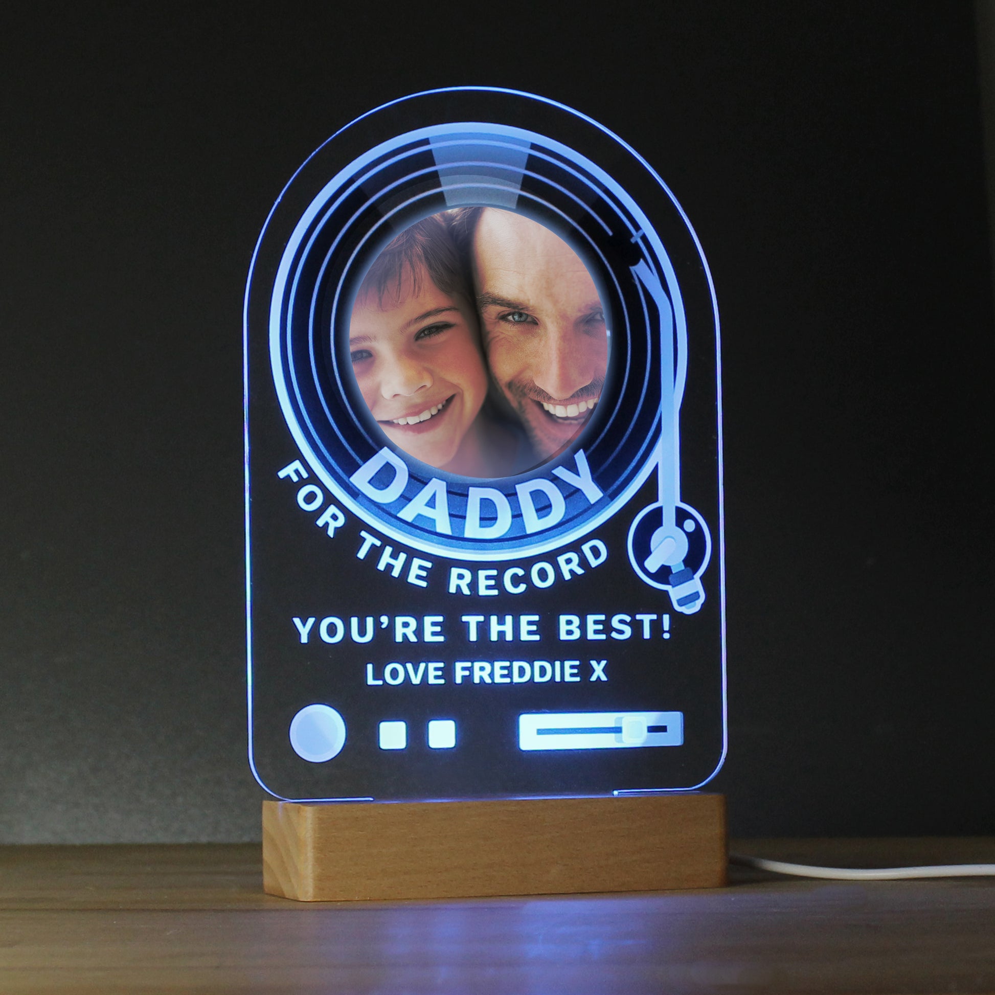 Personalised Record Photo Upload Wooden Based LED Light - MK&JD Gifts