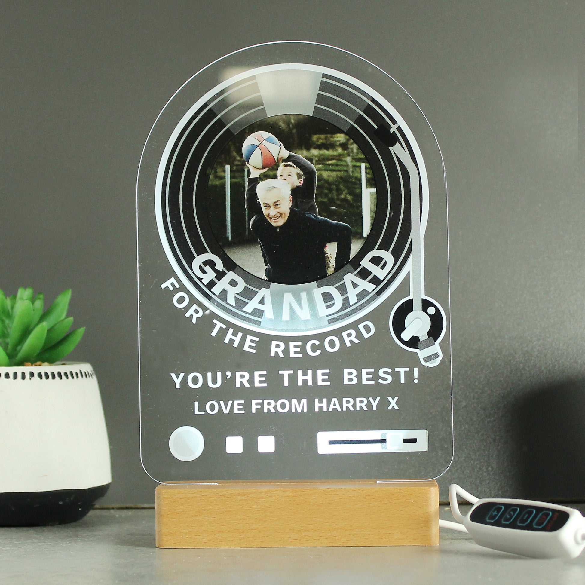 Personalised Record Photo Upload Wooden Based LED Light - MK&JD Gifts