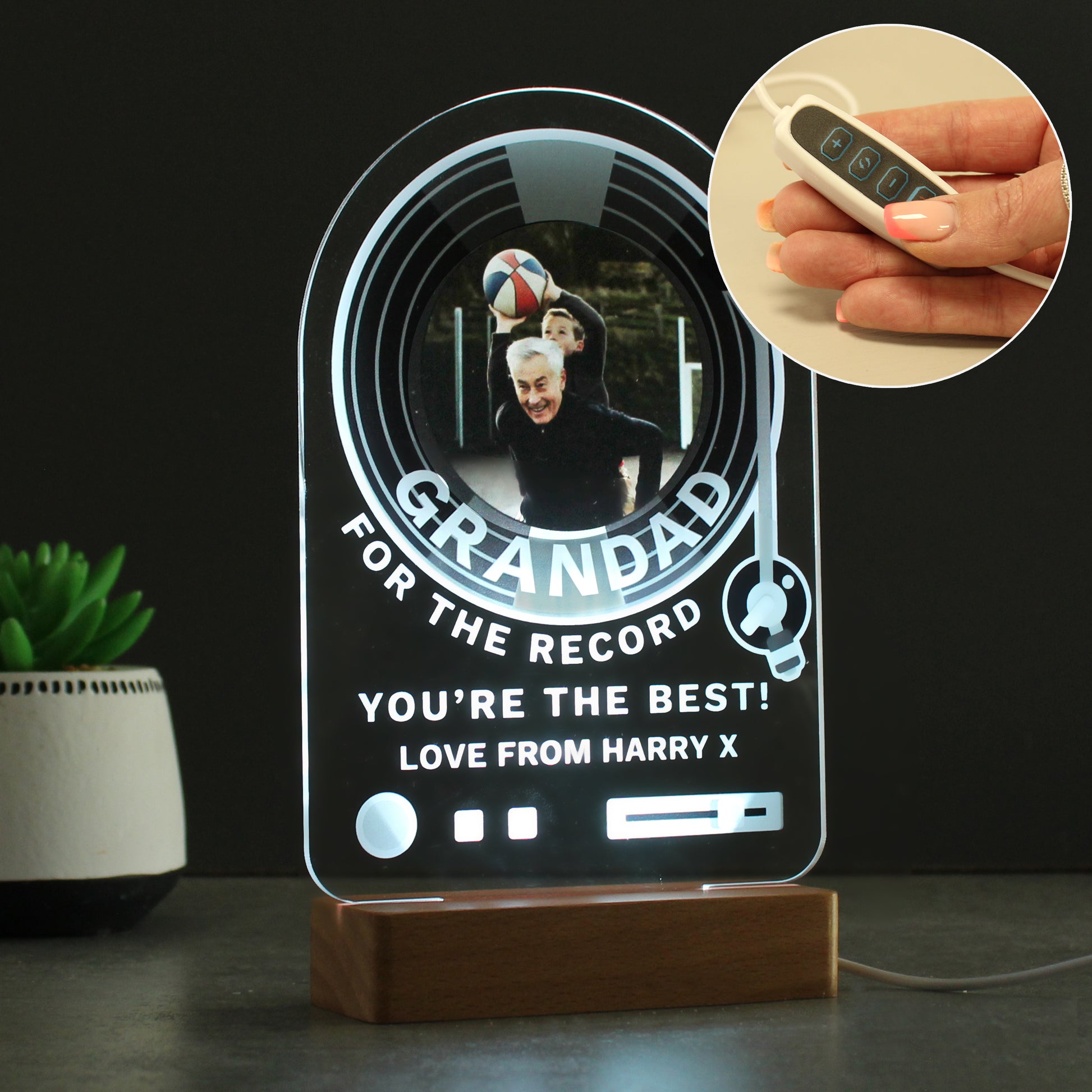 Personalised Record Photo Upload Wooden Based LED Light - MK&JD Gifts