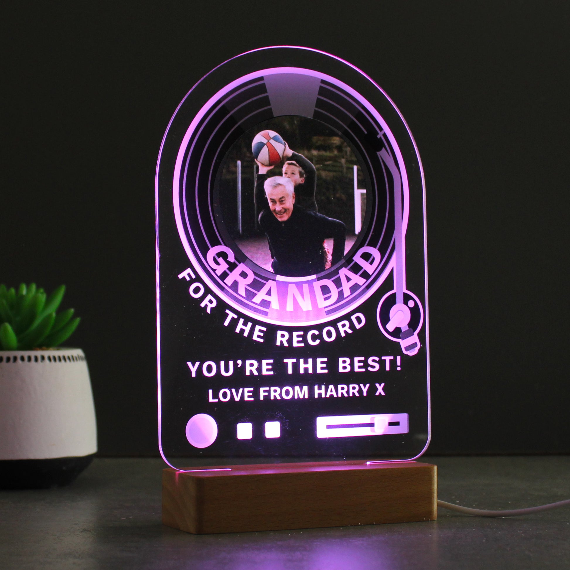 Personalised Record Photo Upload Wooden Based LED Light - MK&JD Gifts