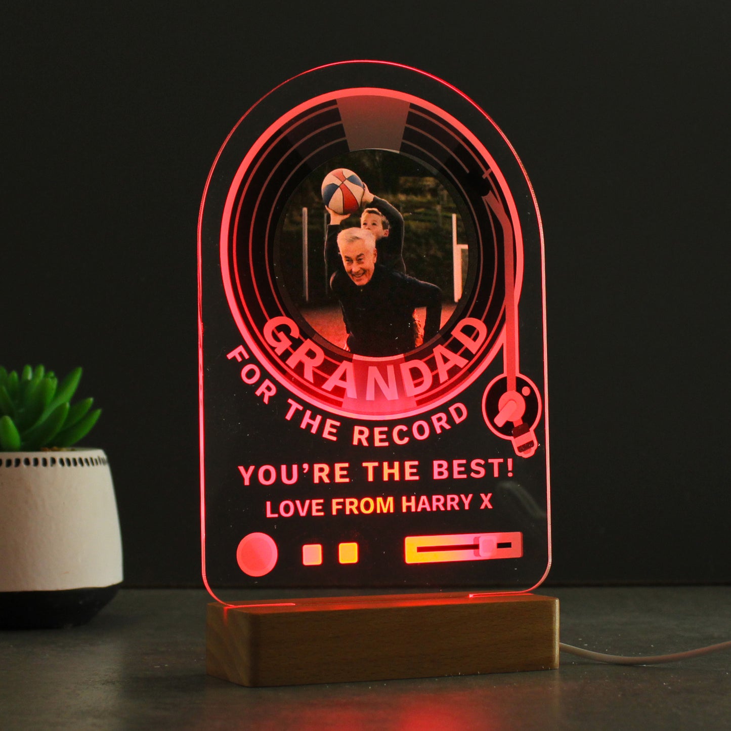 Personalised Record Photo Upload Wooden Based LED Light - MK&JD Gifts