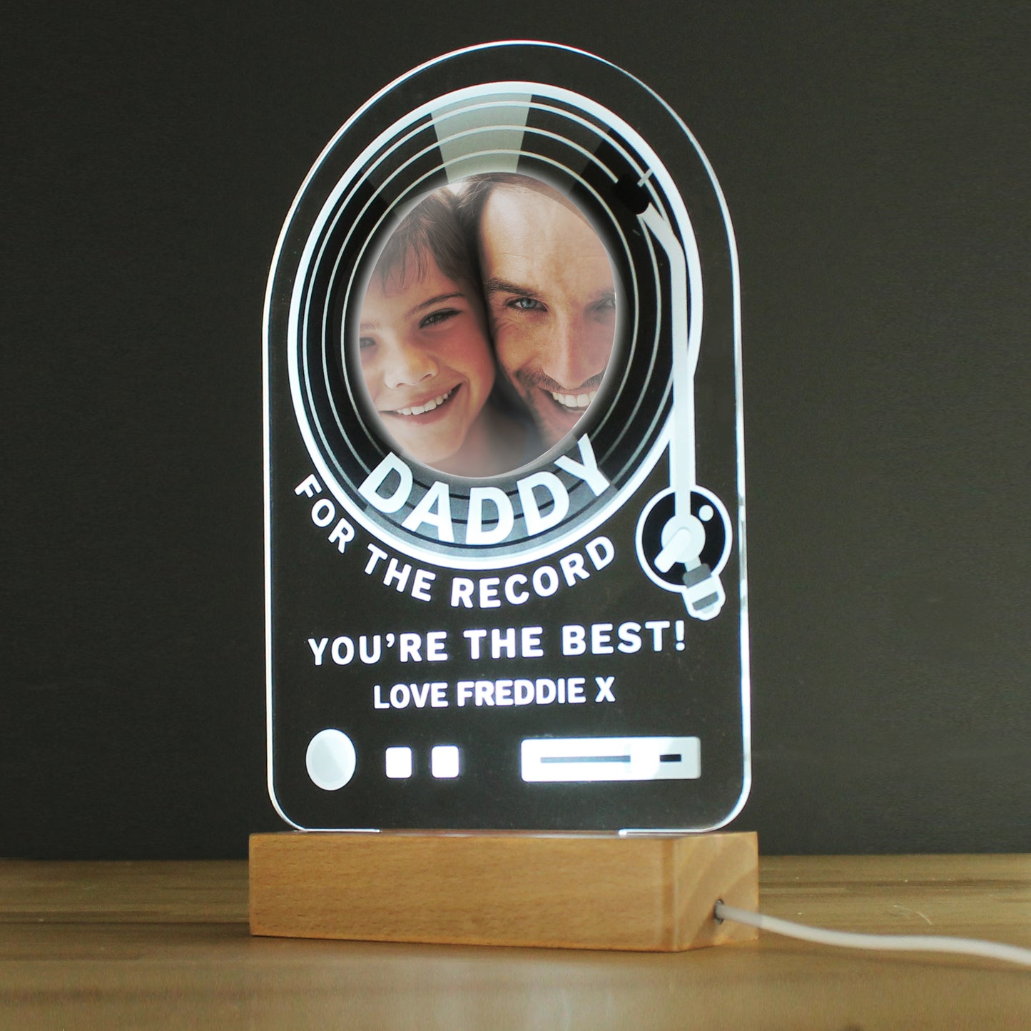 Personalised Record Photo Upload Wooden Based LED Light - MK&JD Gifts