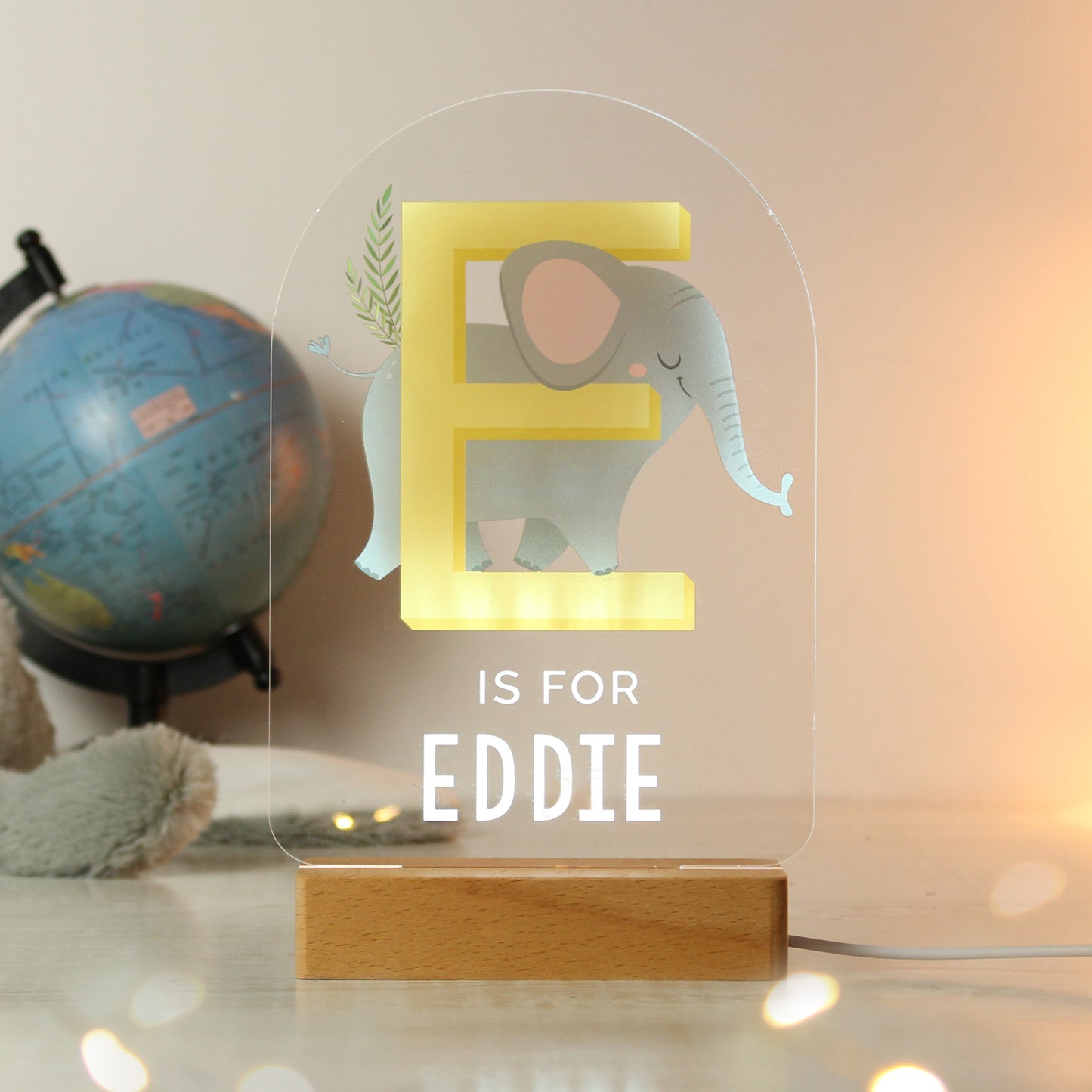 Personalised Animal Alphabet Wooden Based LED Light - MK&JD Gifts