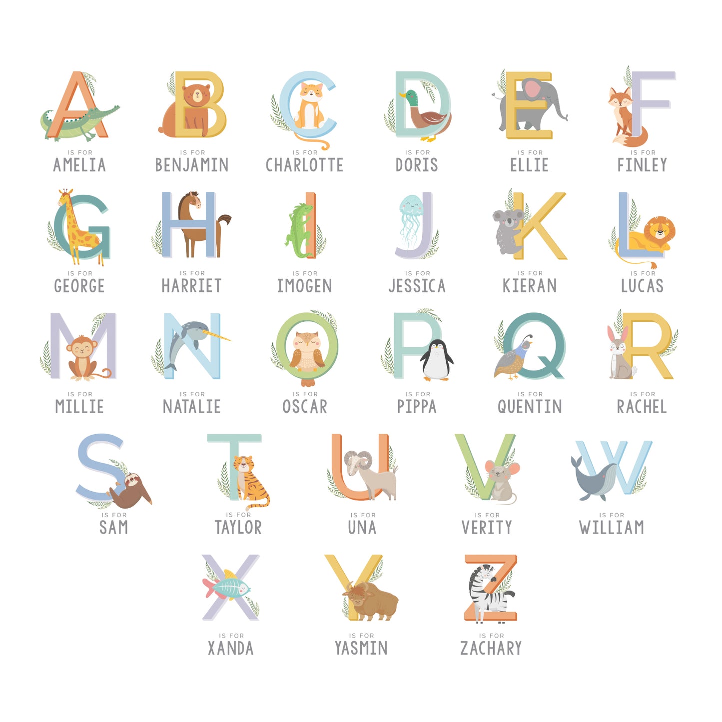 Personalised Animal Alphabet Wooden Based LED Light - MK&JD Gifts