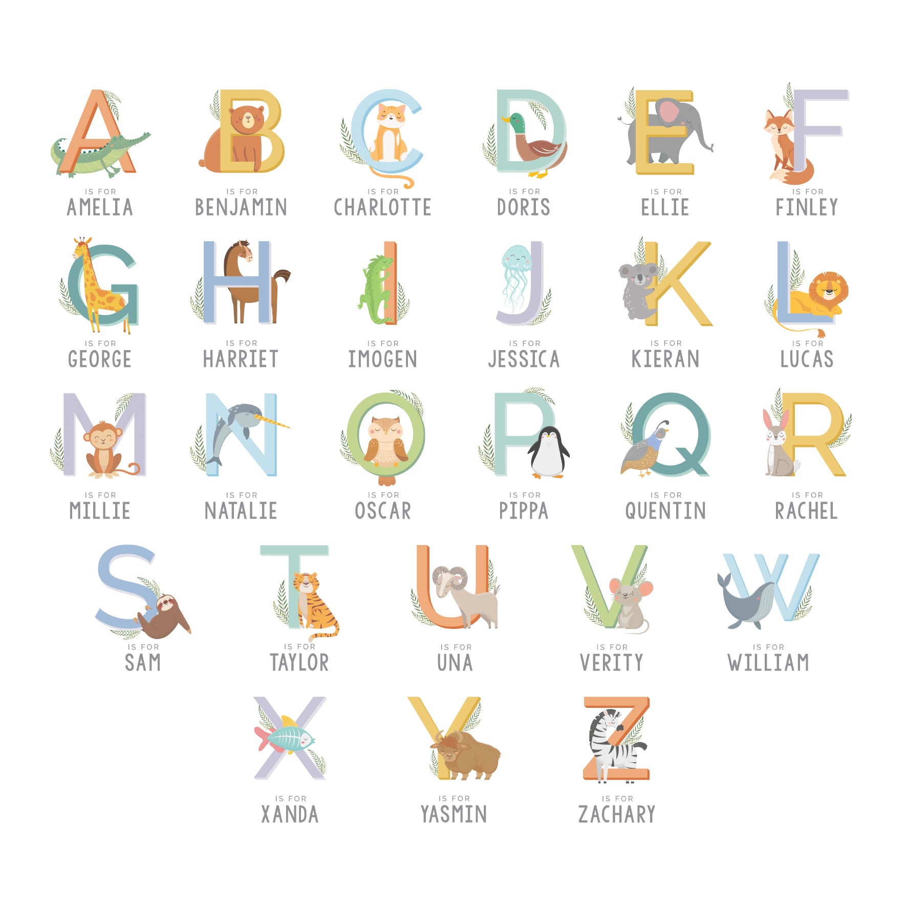 Personalised Animal Alphabet Wooden Based LED Light - MK&JD Gifts