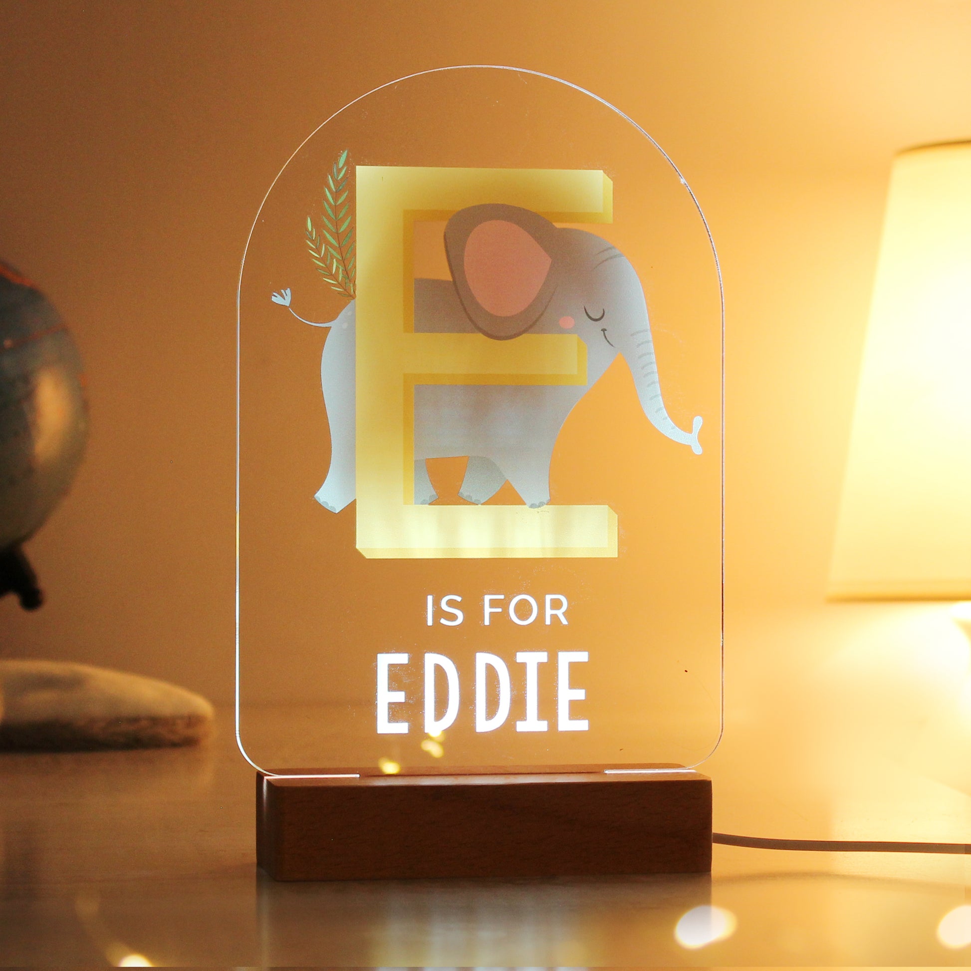 Personalised Animal Alphabet Wooden Based LED Light - MK&JD Gifts