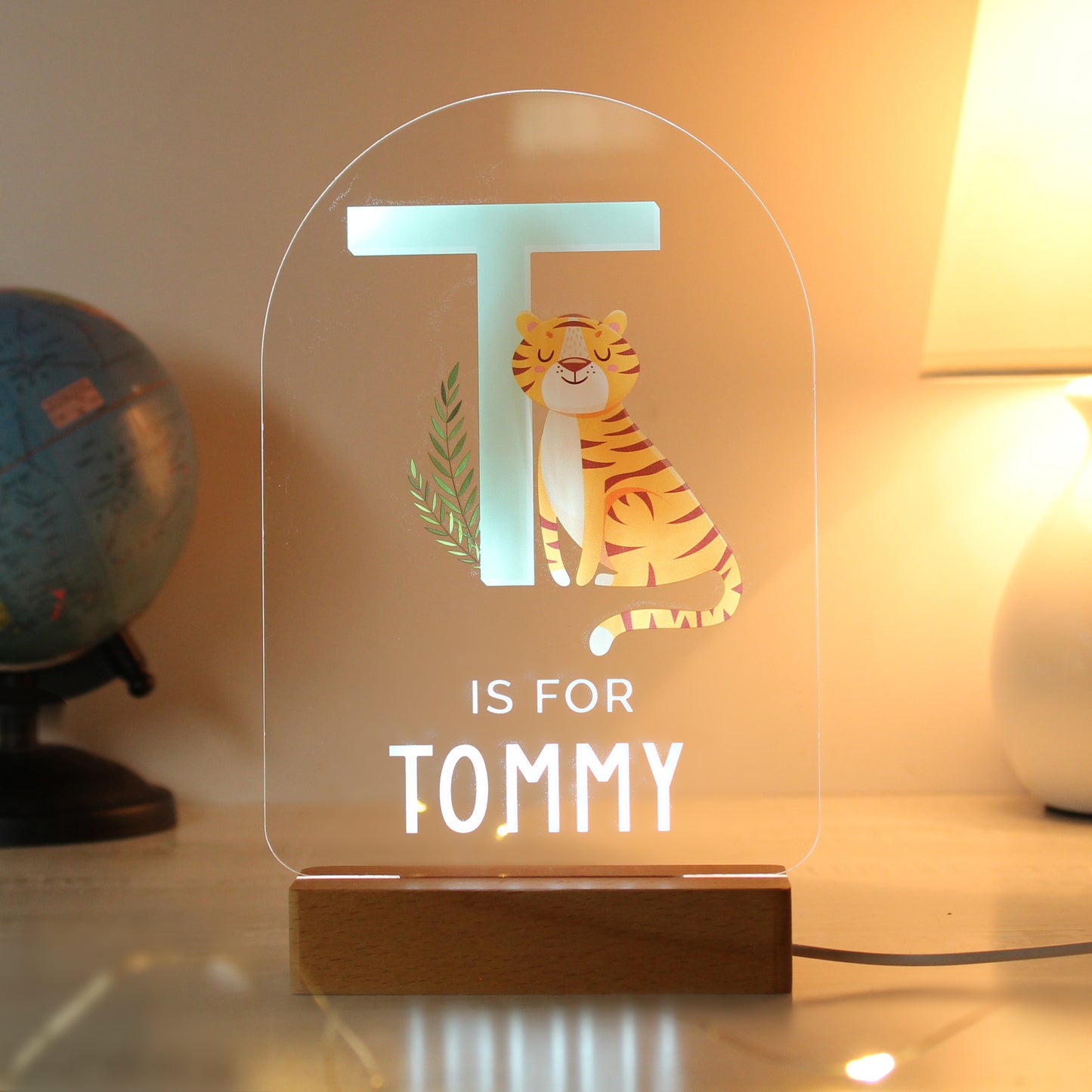 Personalised Animal Alphabet Wooden Based LED Light - MK&JD Gifts