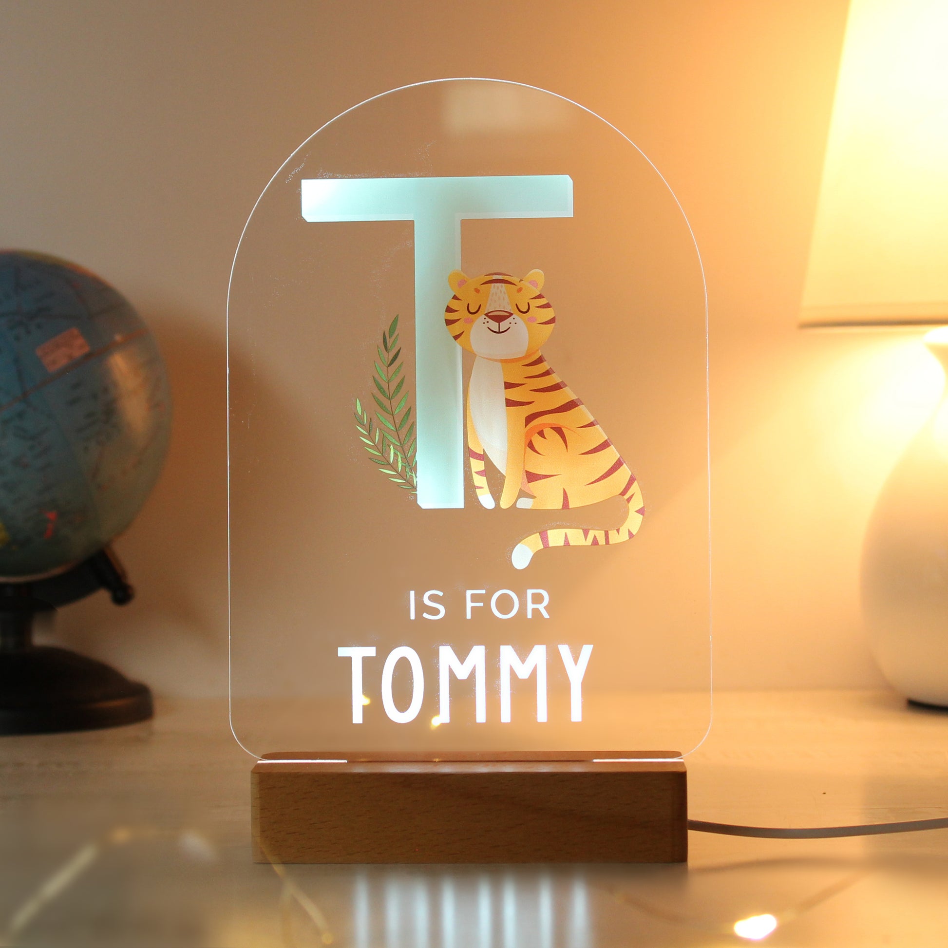 Personalised Animal Alphabet Wooden Based LED Light - MK&JD Gifts
