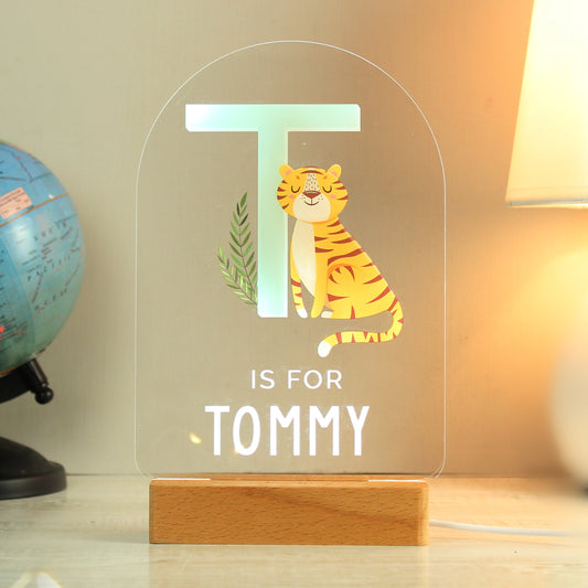 Personalised Animal Alphabet Wooden Based LED Light - MK&JD Gifts