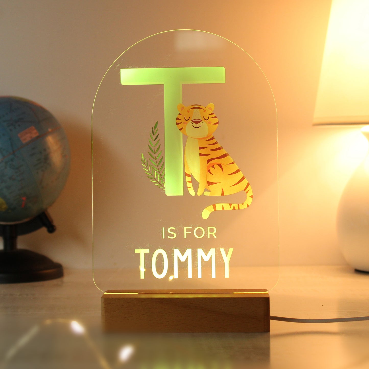Personalised Animal Alphabet Wooden Based LED Light - MK&JD Gifts