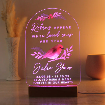Personalised Robins Appear Wooden Based LED Light - MK&JD Gifts