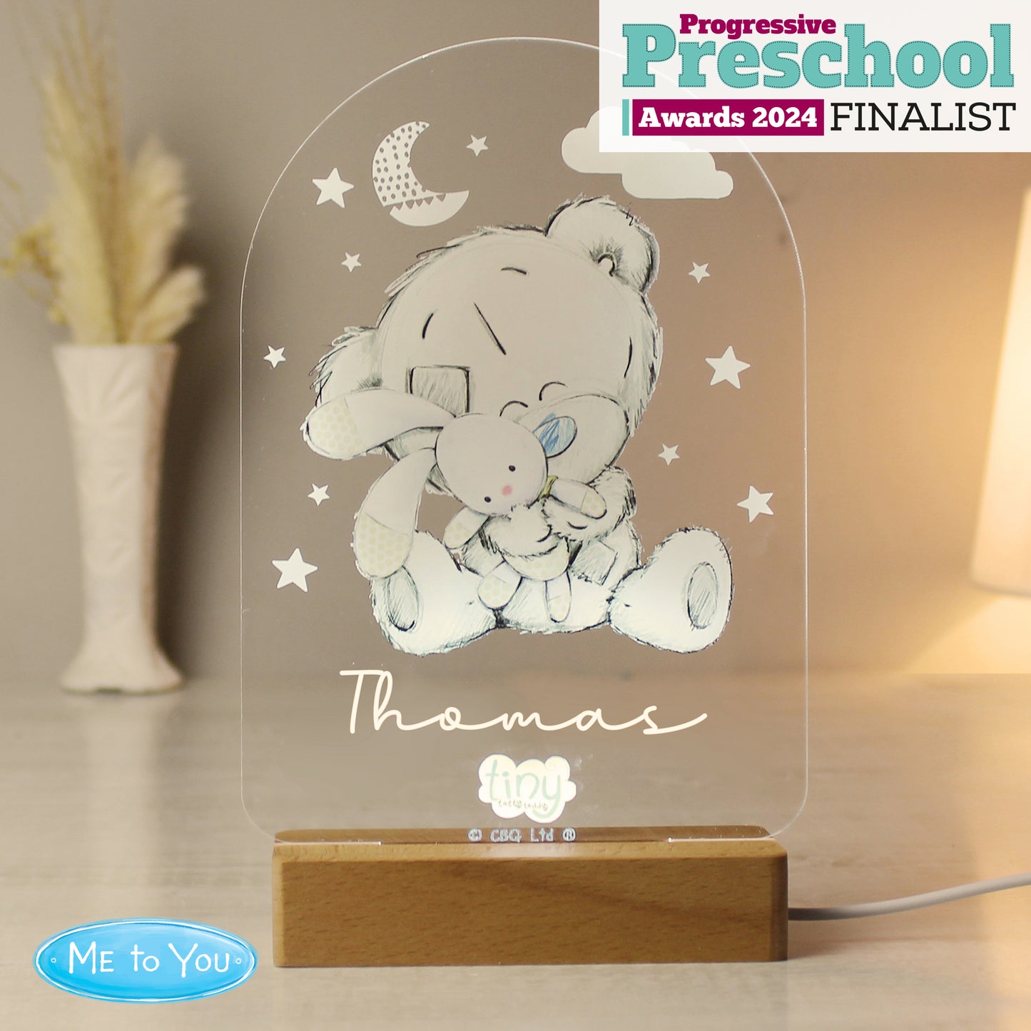 Personalised Tiny Tatty Teddy Wooden Based LED Light - MK&JD Gifts
