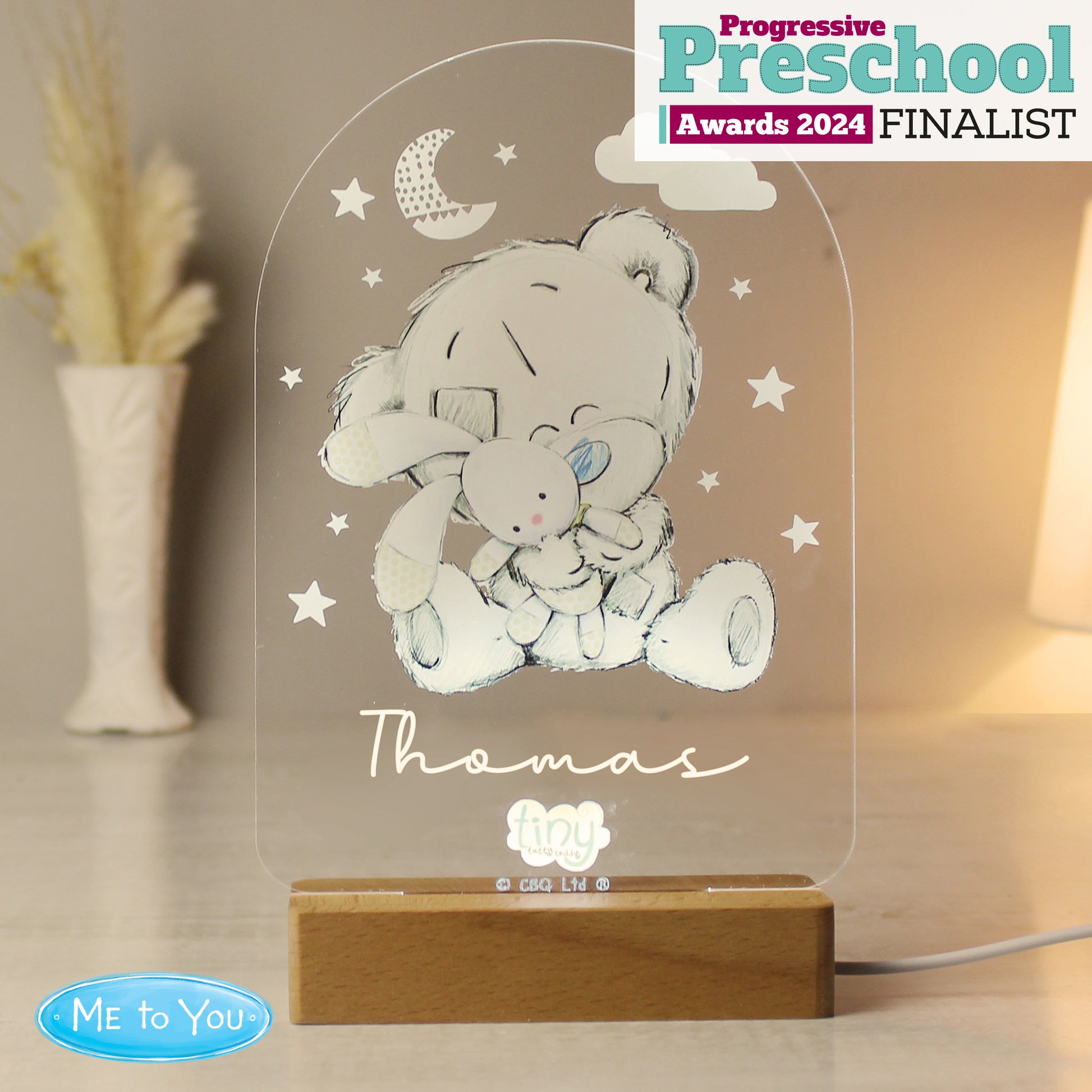 Personalised Tiny Tatty Teddy Wooden Based LED Light - MK&JD Gifts