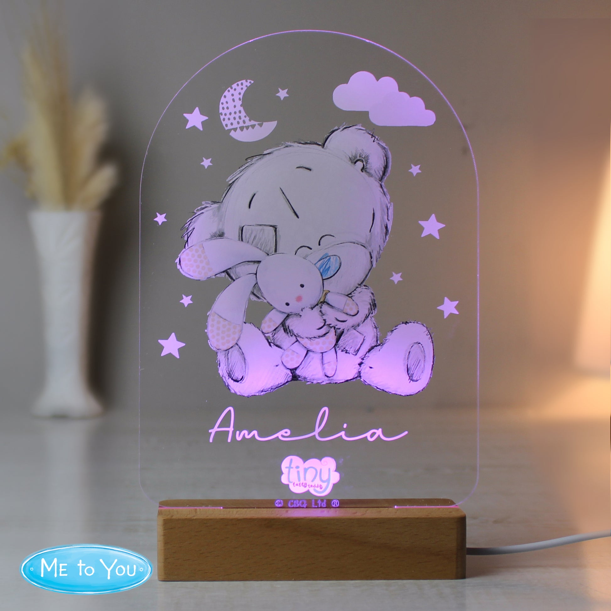 Personalised Tiny Tatty Teddy Wooden Based LED Light - MK&JD Gifts