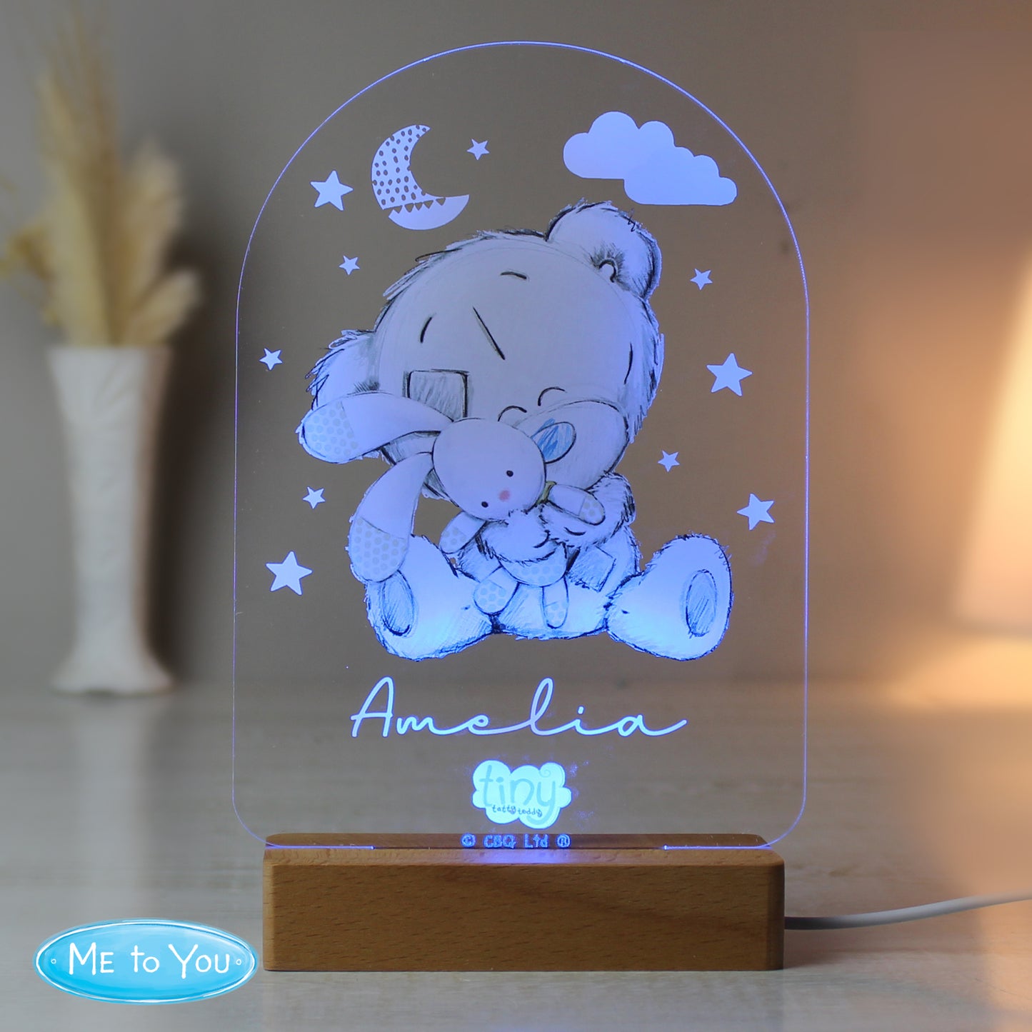 Personalised Tiny Tatty Teddy Wooden Based LED Light - MK&JD Gifts