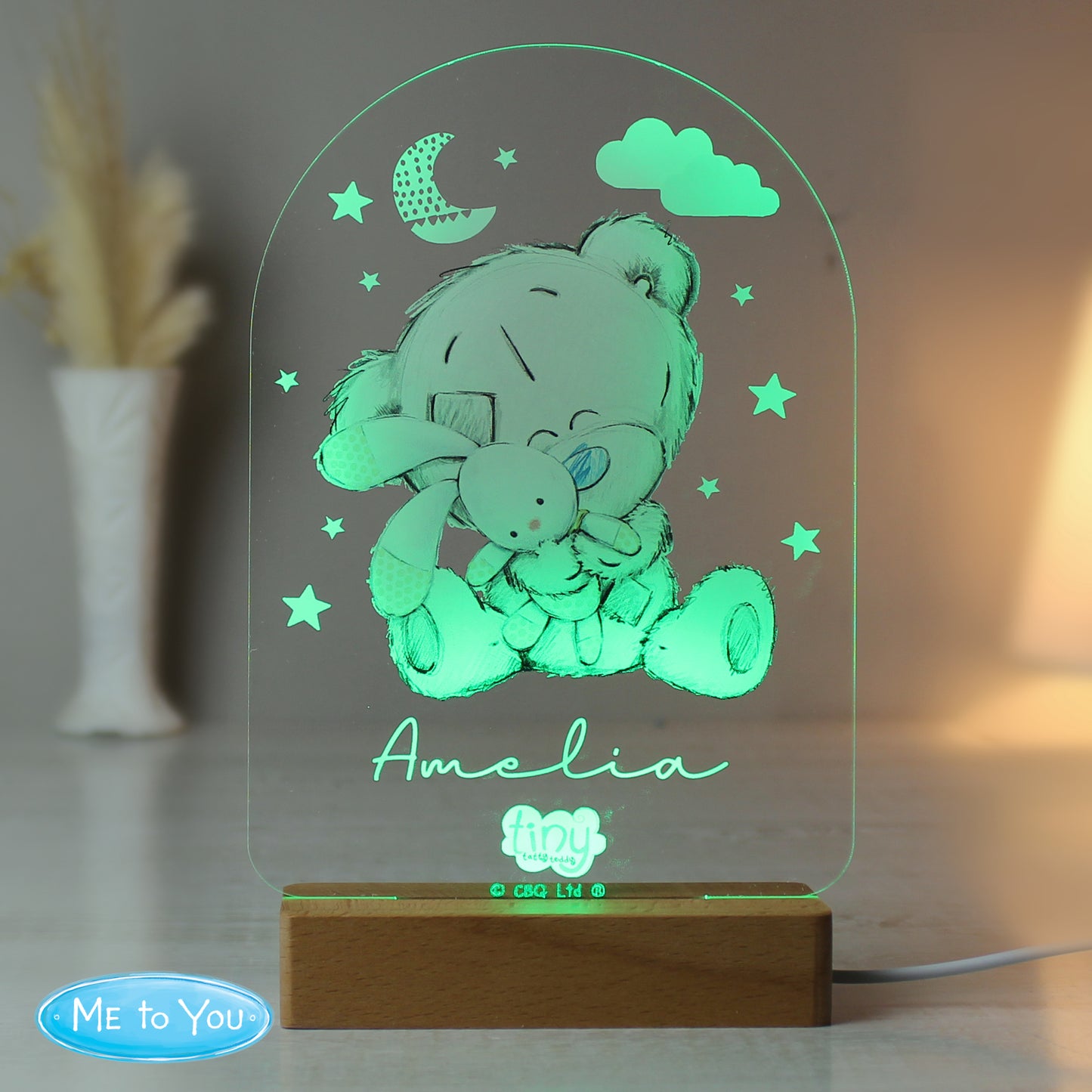 Personalised Tiny Tatty Teddy Wooden Based LED Light - MK&JD Gifts