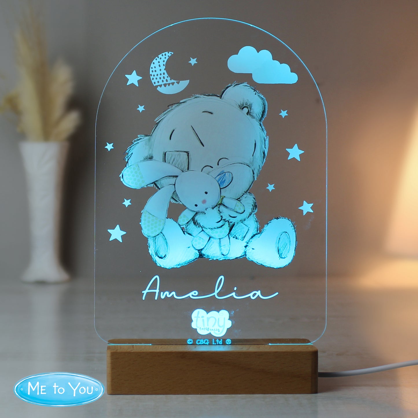 Personalised Tiny Tatty Teddy Wooden Based LED Light - MK&JD Gifts