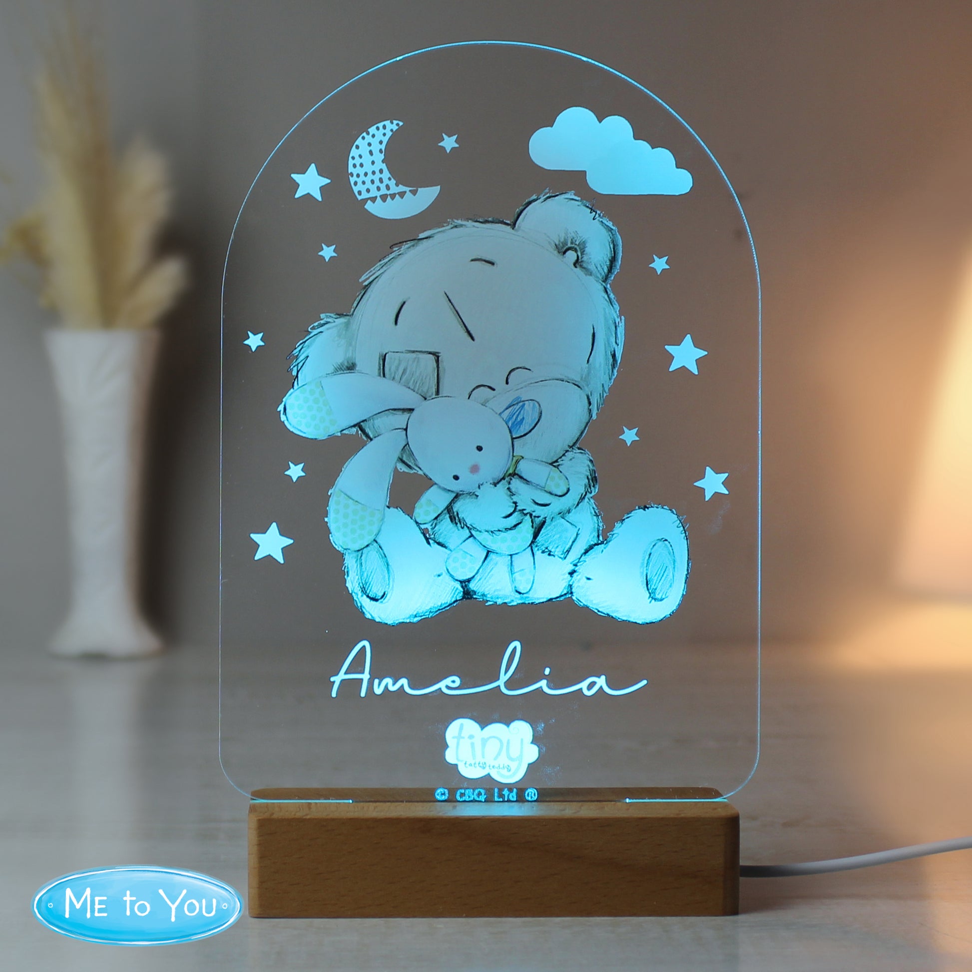 Personalised Tiny Tatty Teddy Wooden Based LED Light - MK&JD Gifts
