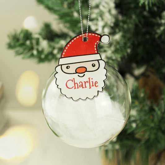 Personalised Red Santa Feather Glass Bauble - MK&JD Gifts