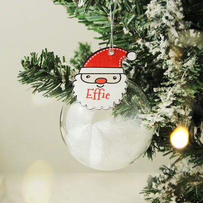 Personalised Red Santa Feather Glass Bauble - MK&JD Gifts