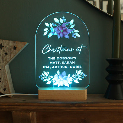 Personalised Christmas Poinsettia Wooden Based LED Light - MK&JD Gifts