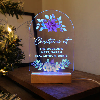 Personalised Christmas Poinsettia Wooden Based LED Light - MK&JD Gifts