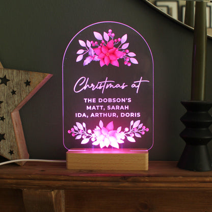 Personalised Christmas Poinsettia Wooden Based LED Light - MK&JD Gifts