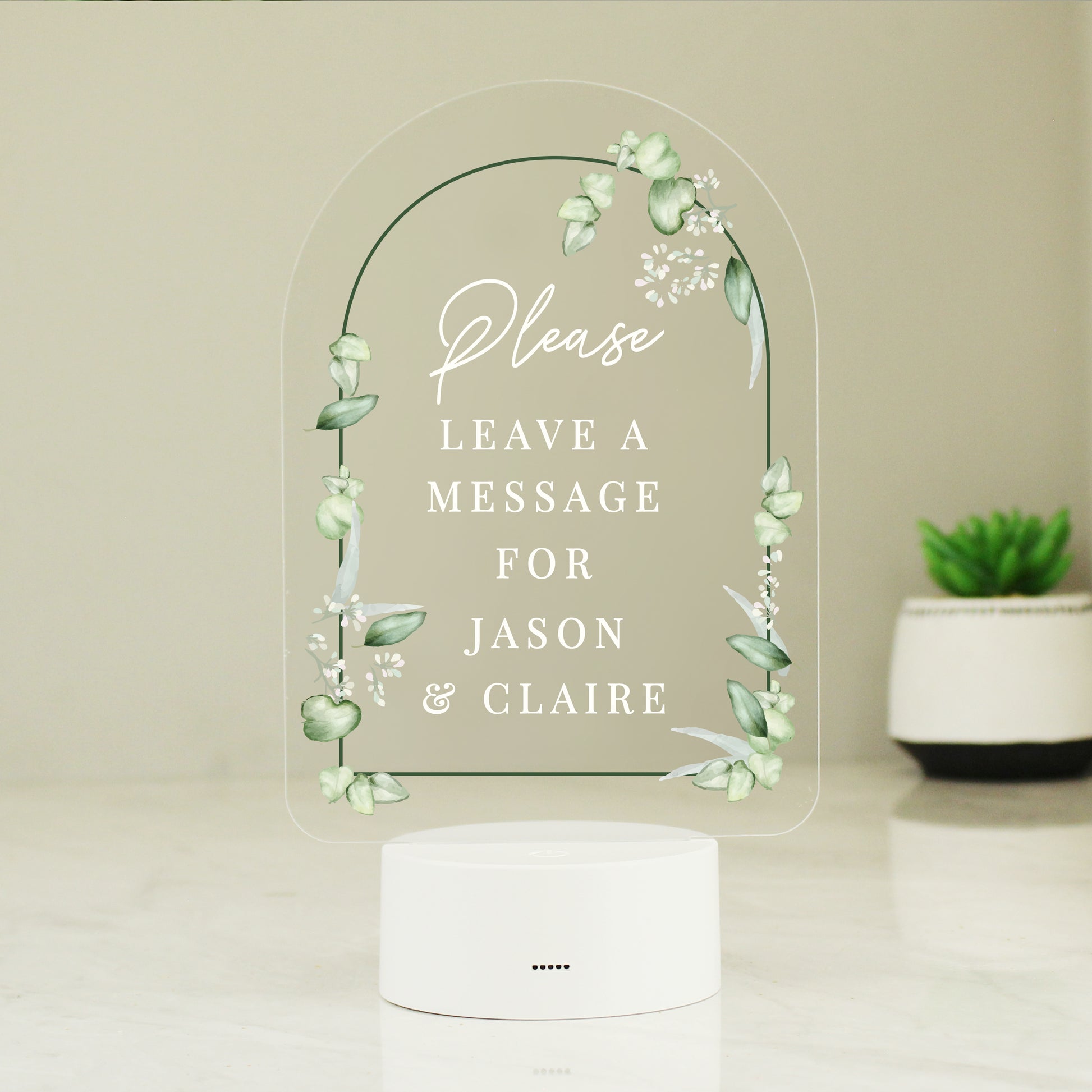 Personalised Botanical LED Colour Changing Wedding Sign - MK&JD Gifts