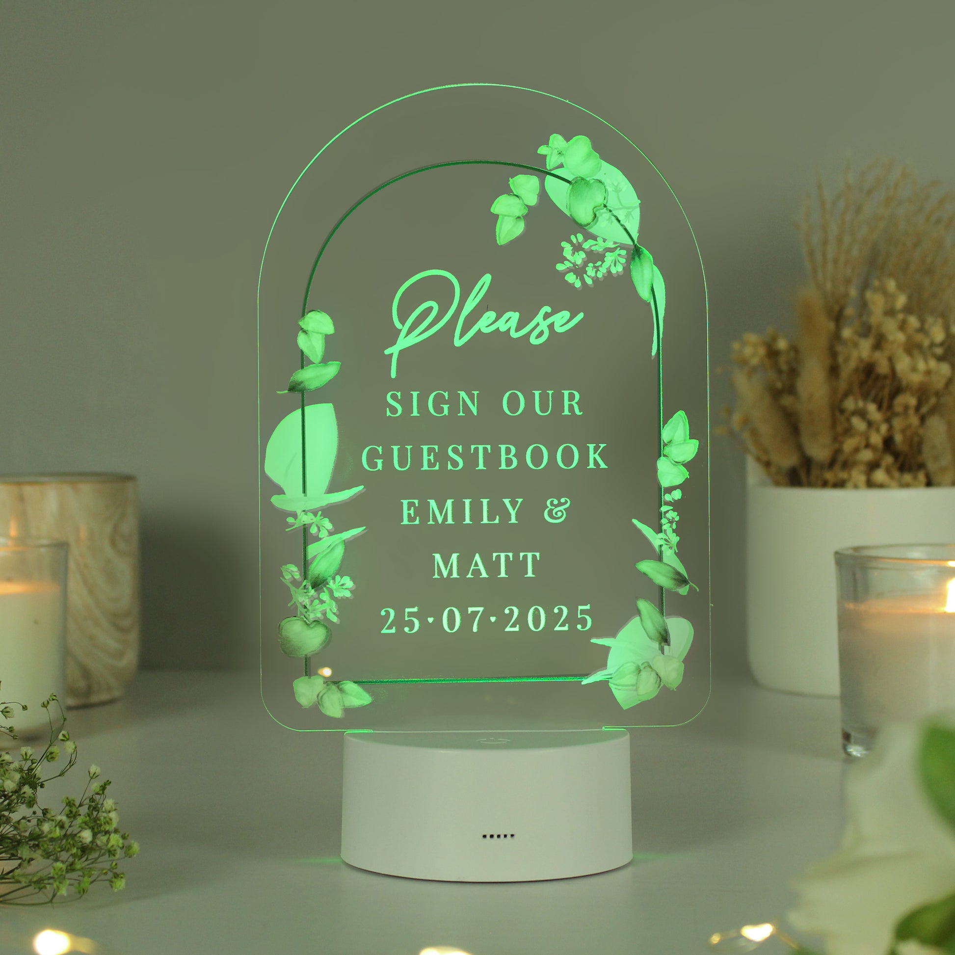 Personalised Botanical LED Colour Changing Wedding Sign - MK&JD Gifts