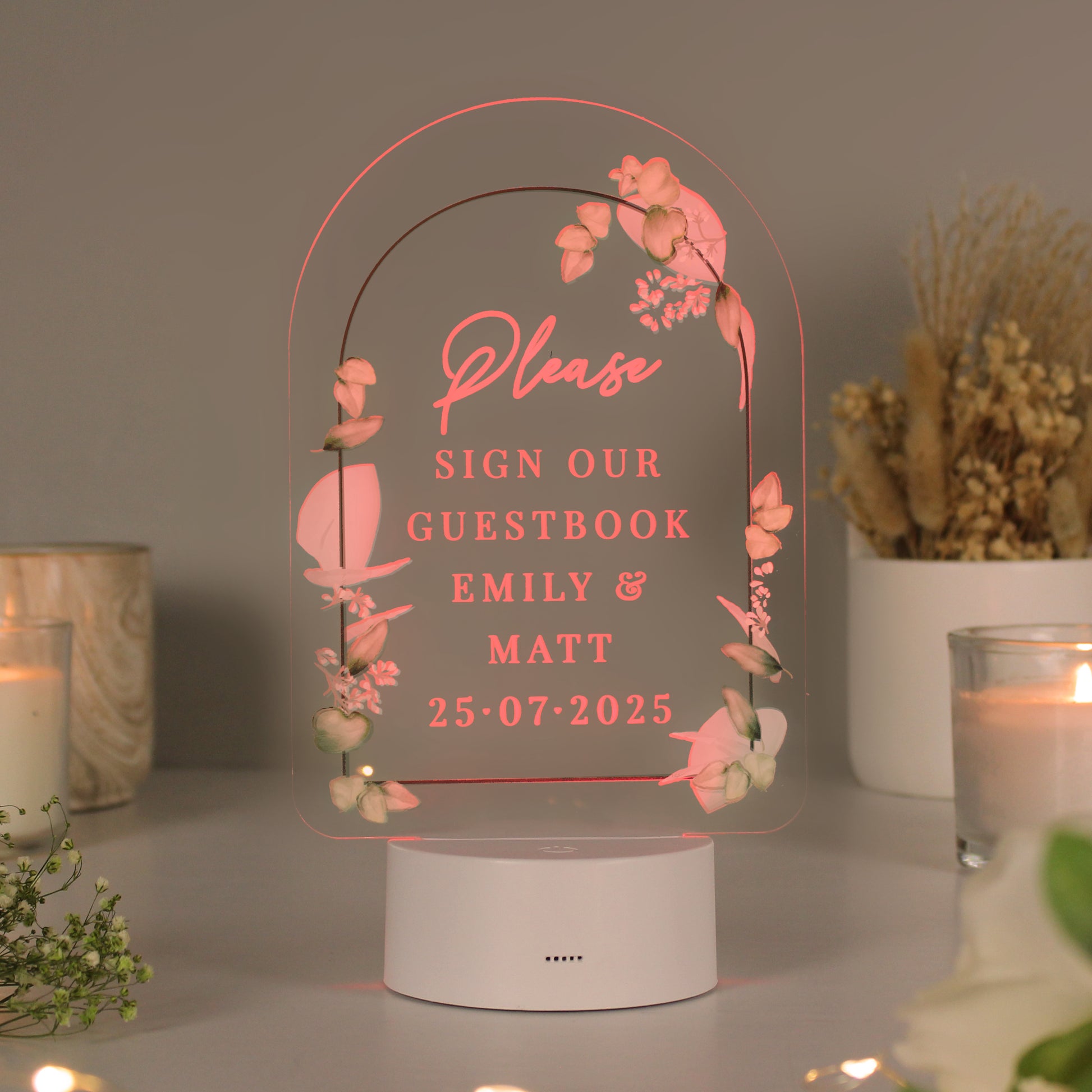 Personalised Botanical LED Colour Changing Wedding Sign - MK&JD Gifts