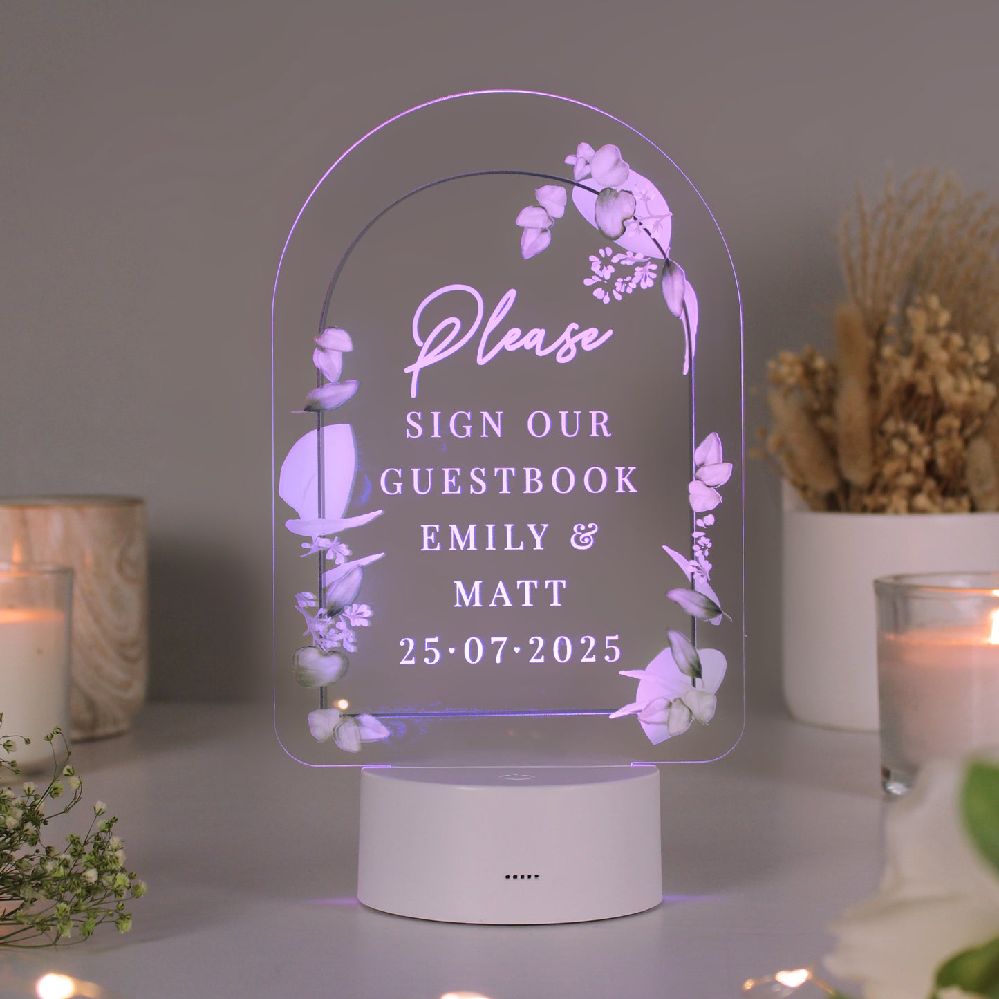 Personalised Botanical LED Colour Changing Wedding Sign - MK&JD Gifts