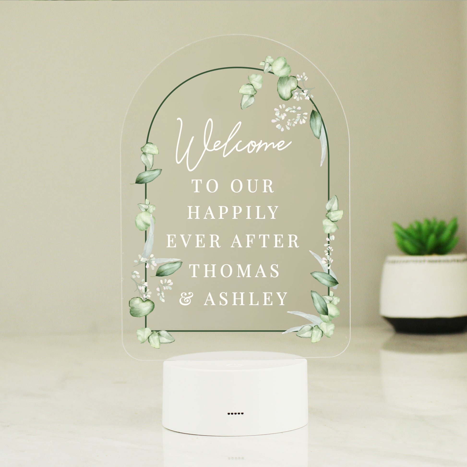 Personalised Botanical LED Colour Changing Wedding Sign - MK&JD Gifts