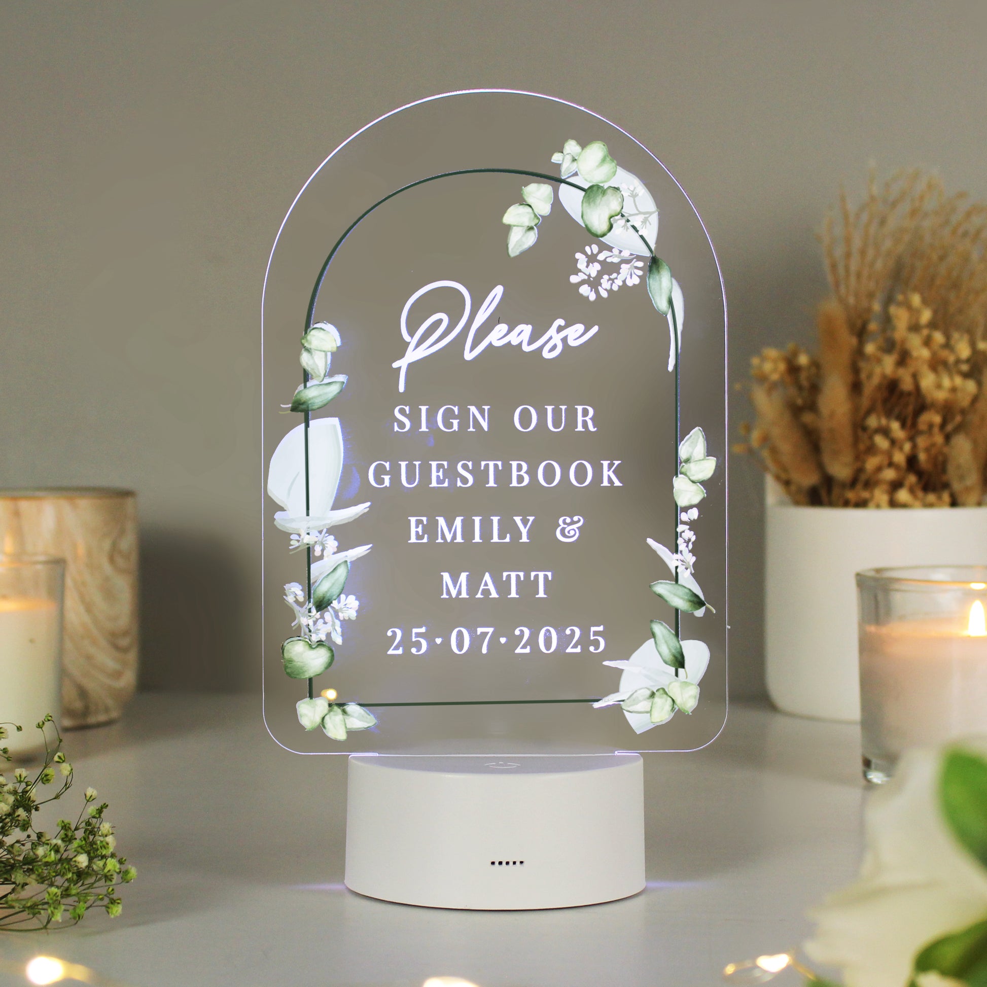 Personalised Botanical LED Colour Changing Wedding Sign - MK&JD Gifts