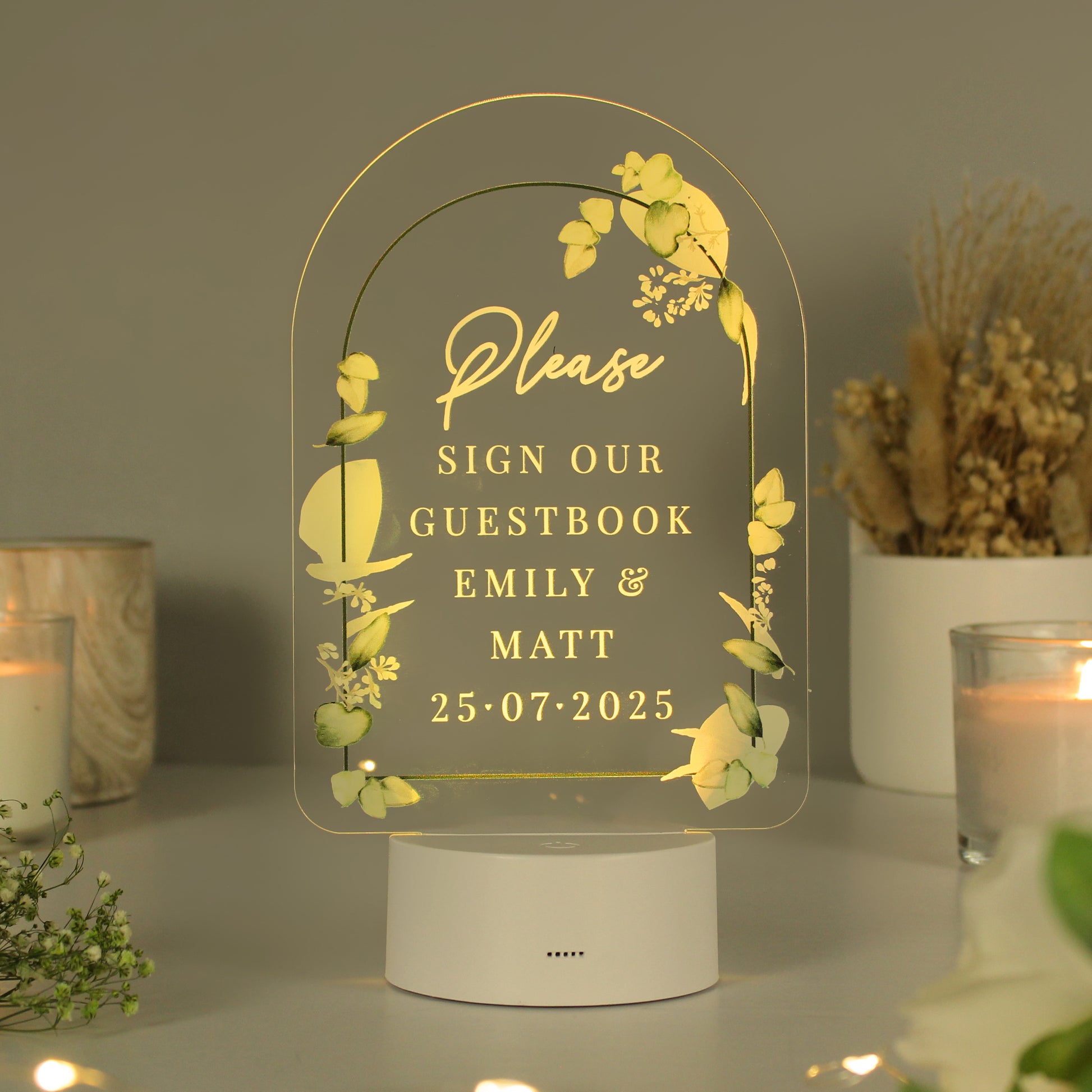 Personalised Botanical LED Colour Changing Wedding Sign - MK&JD Gifts