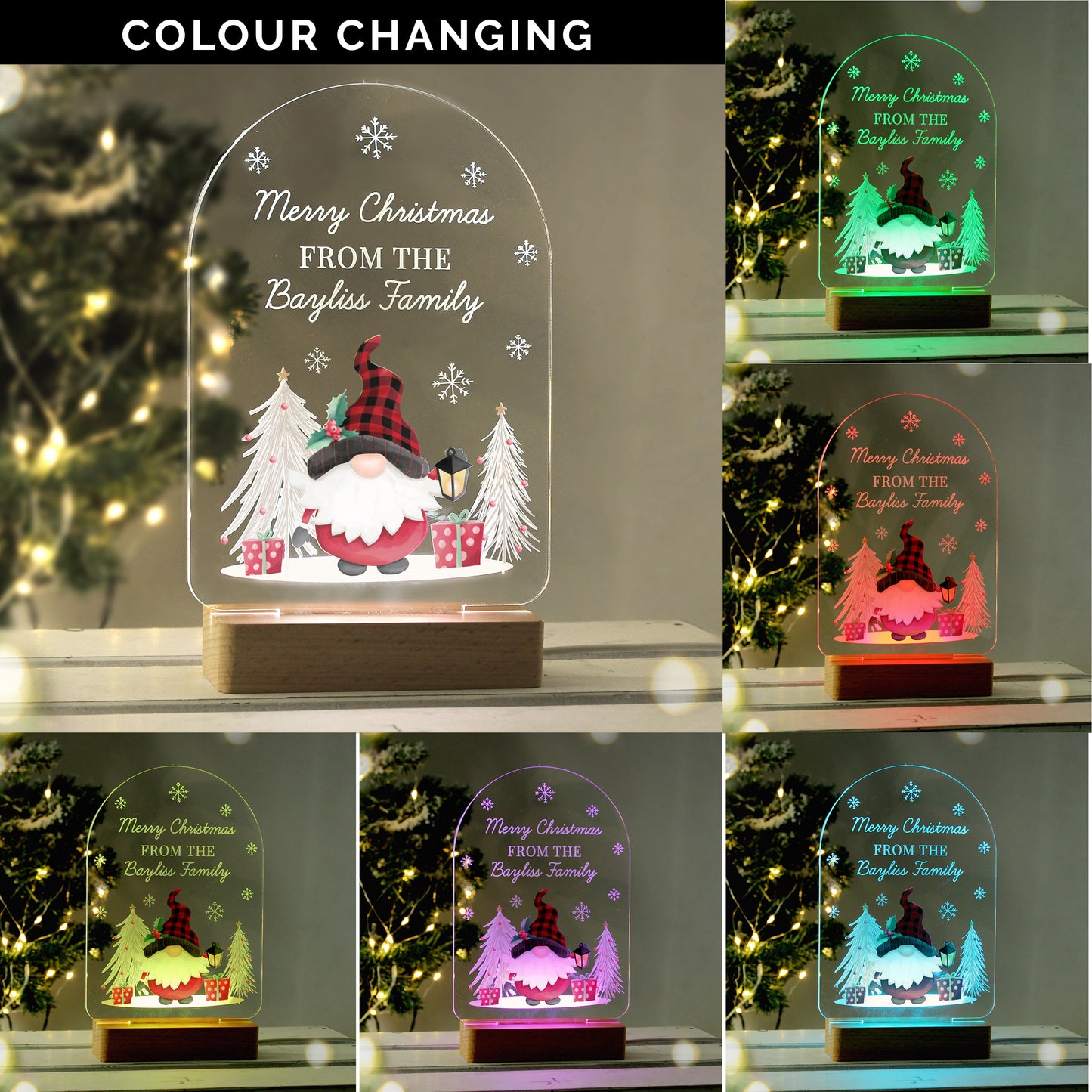 Personalised Gonk Wooden Based LED Christmas Light - MK&JD Gifts