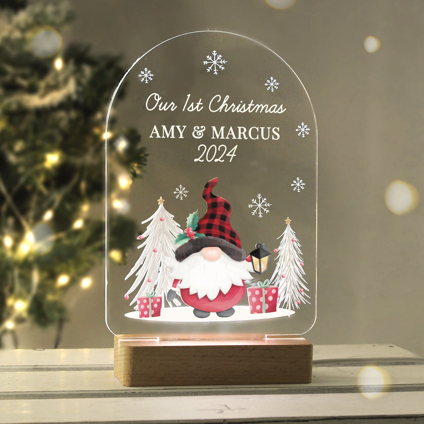 Personalised Gonk Wooden Based LED Christmas Light - MK&JD Gifts