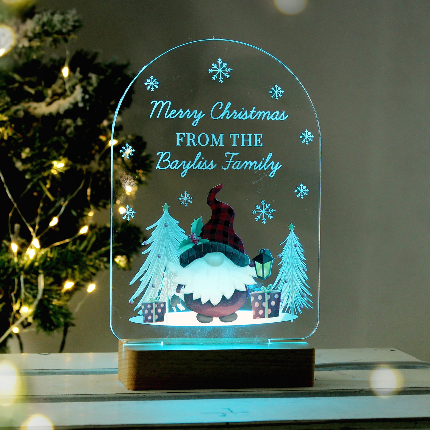 Personalised Gonk Wooden Based LED Christmas Light - MK&JD Gifts