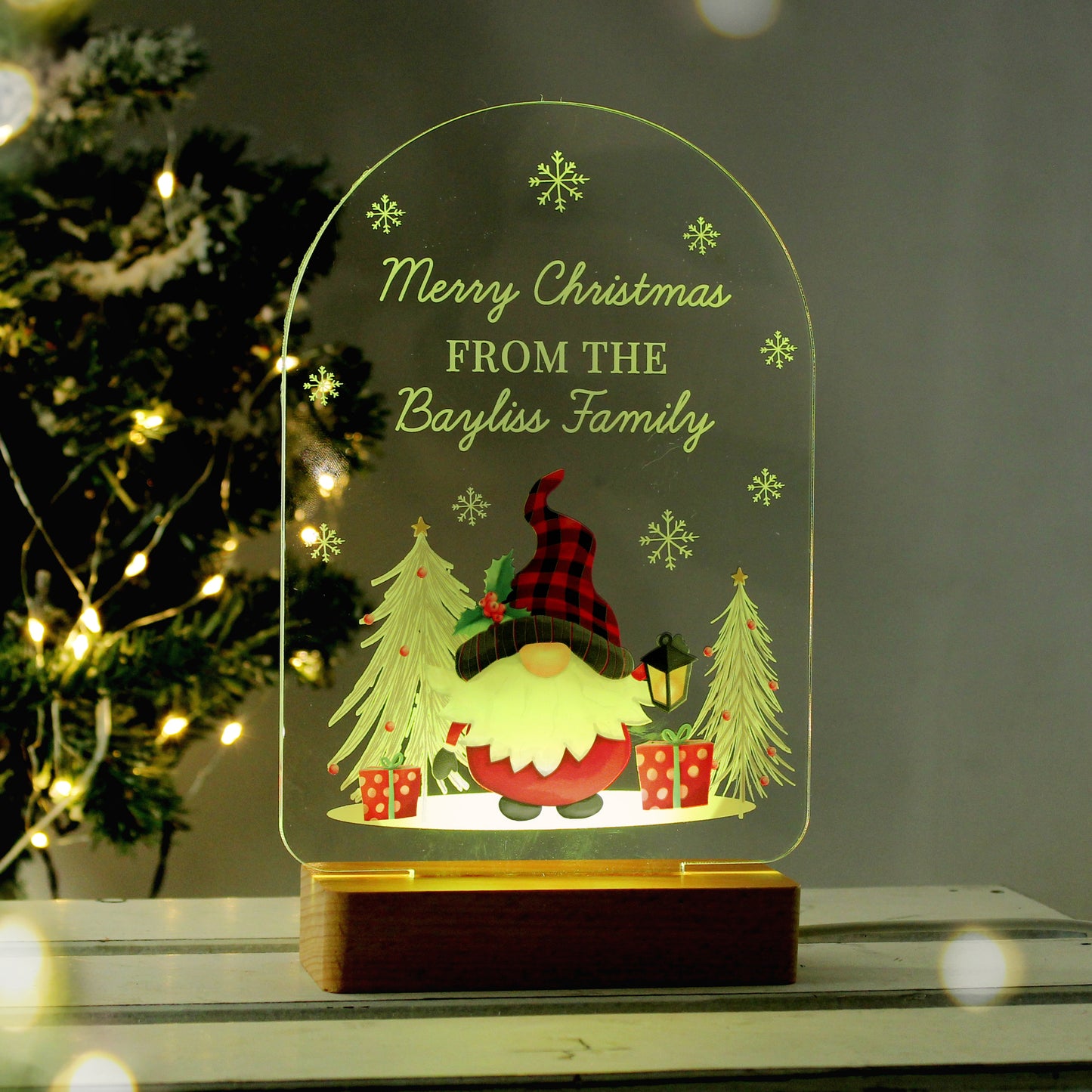 Personalised Gonk Wooden Based LED Christmas Light - MK&JD Gifts