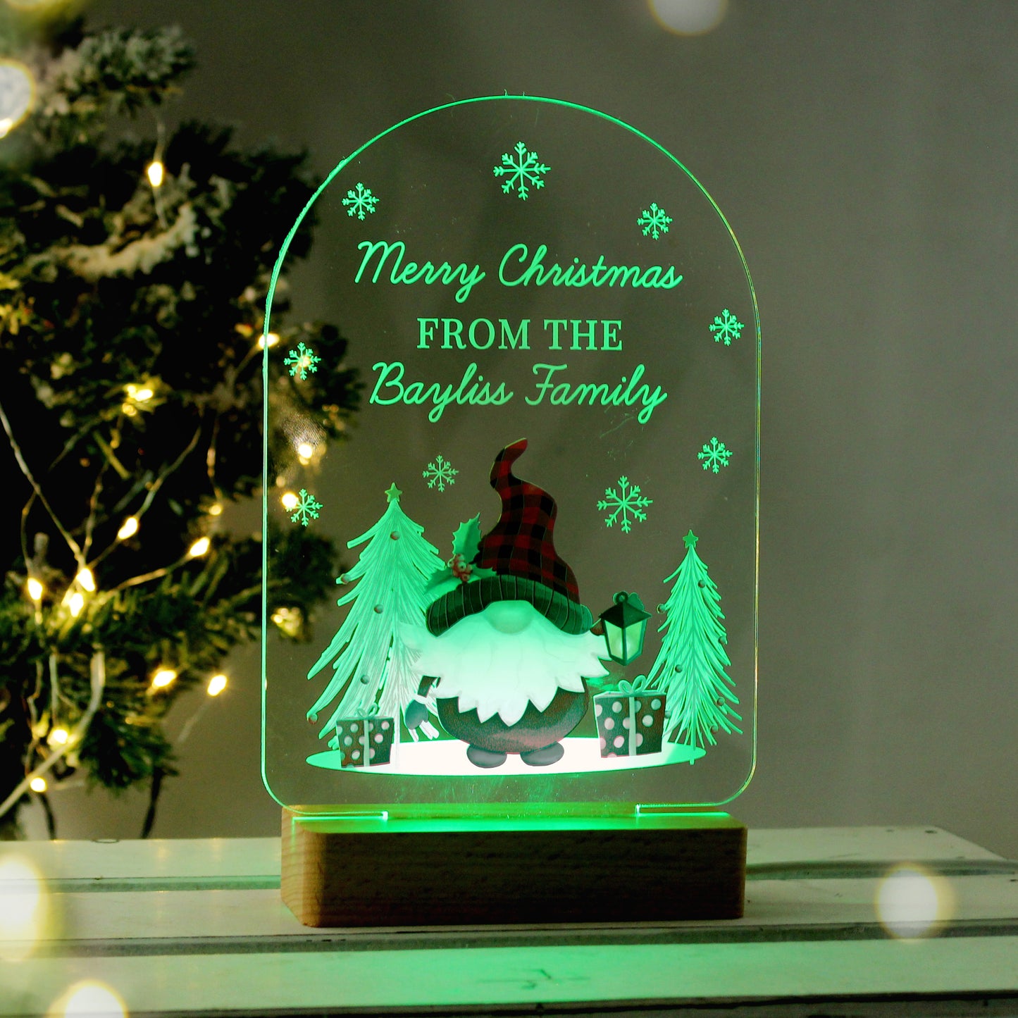 Personalised Gonk Wooden Based LED Christmas Light - MK&JD Gifts