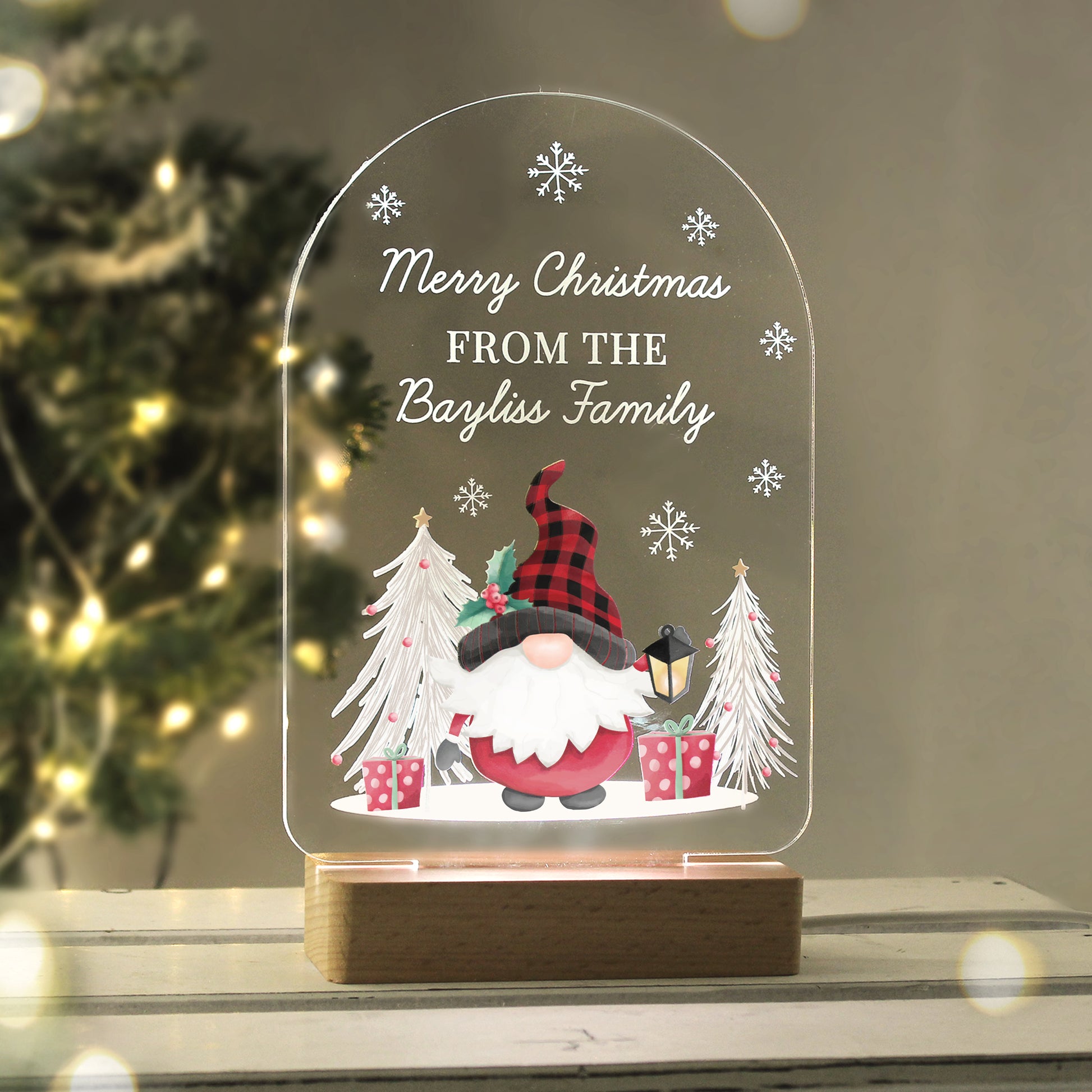 Personalised Gonk Wooden Based LED Christmas Light - MK&JD Gifts