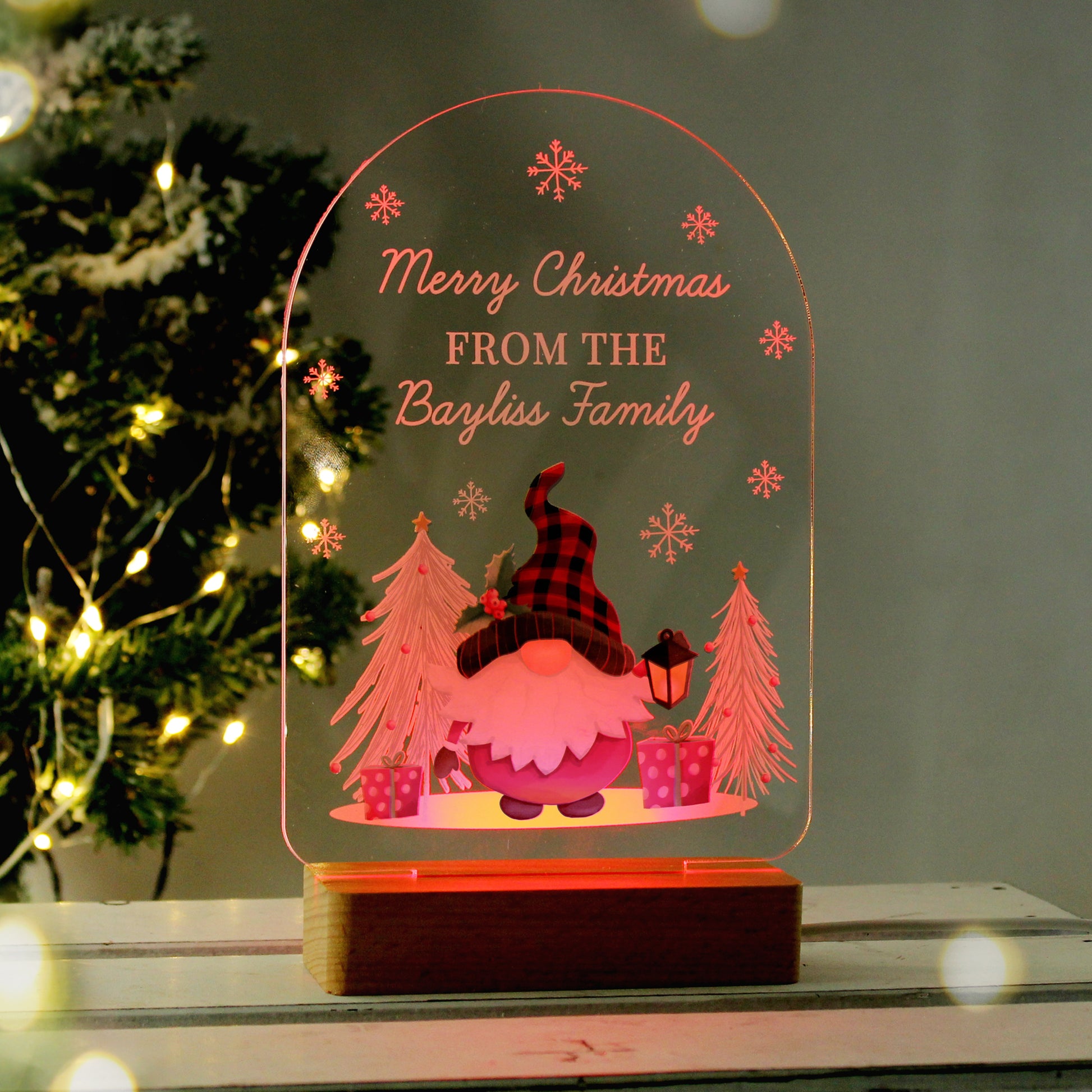 Personalised Gonk Wooden Based LED Christmas Light - MK&JD Gifts