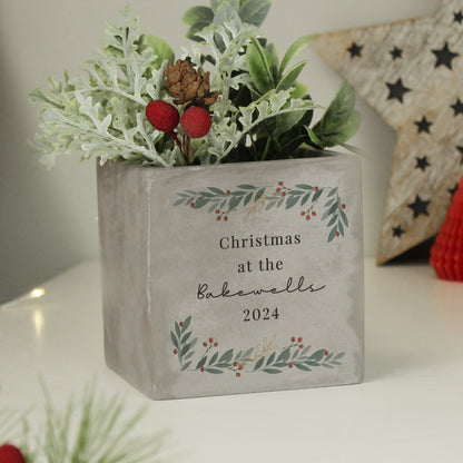Personalised Christmas Foliage Concrete Planter - MK&JD Gifts