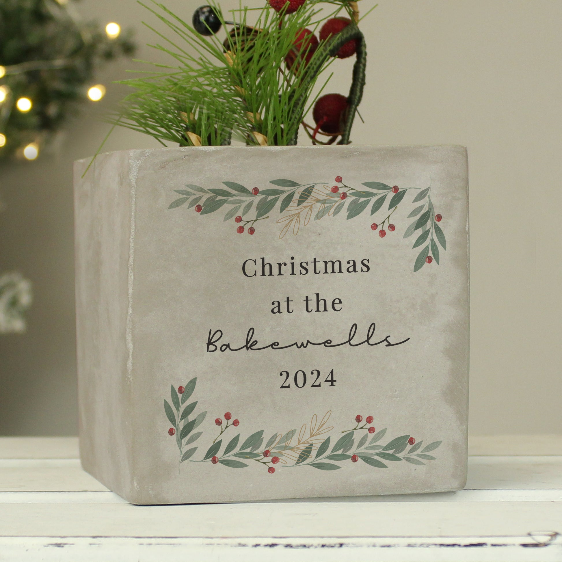 Personalised Christmas Foliage Concrete Planter - MK&JD Gifts