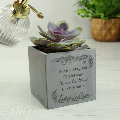 Personalised Christmas Foliage Concrete Planter - MK&JD Gifts