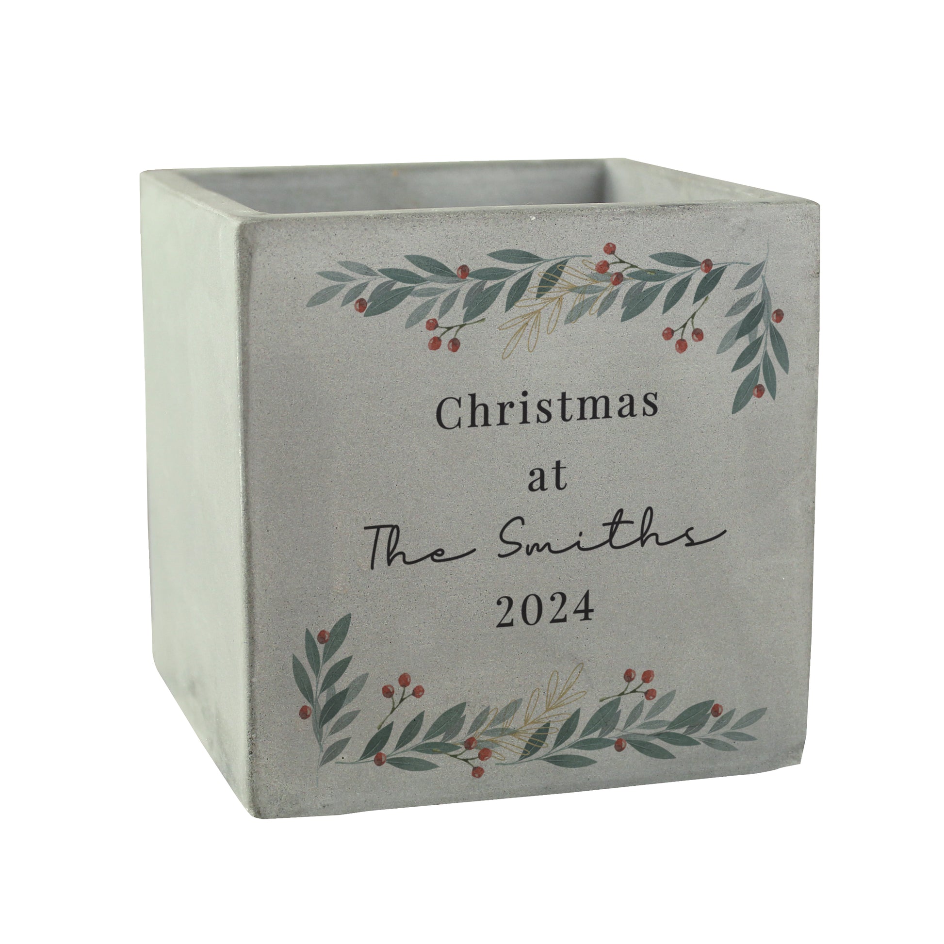 Personalised Christmas Foliage Concrete Planter - MK&JD Gifts